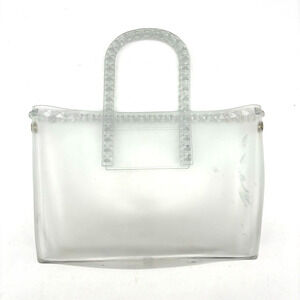 Vintage 00s Y2K Clear PVC Jelly Double Handle Pyramid Studded Purse 13x8"